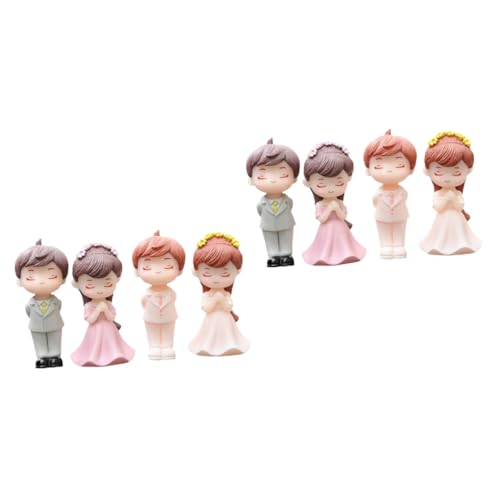 TINEASUR 4 Paar Paar Puppenornamente Hochzeit Hochzeitstorte Puppen Hochzeitspaar Figuren Cartoon Paar Figuren Kuchen Braut Bräutigam Puppe Braut Bräutigam Statuen Kuchen Puppe von TINEASUR