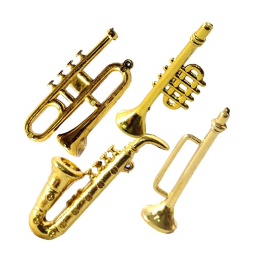 TINEASUR 4 Teiliges Puppeninstrument Miniatur Geigenmodell Mini Trompetenspielzeug Trompete Violine Spielzeug Für Kinder Puppenhaus Instrumente Saxophonfiguren Spielzeug Saxophon von TINEASUR