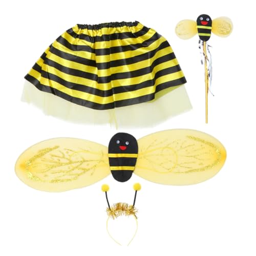 TINEASUR 4-teiliges Set Bienenflügel Kinderfeenflügel Gelbe Kleidung Kinderkostüm Zauberstab Für Kinder Bienen-outfit Für Kinder Kleinkind Gelbes Kleid Marienkäfer-kostüm Süße Accessoires von TINEASUR