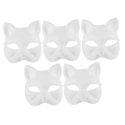 TINEASUR 5 Stück Katzen Gesichtsmaske Zum Selbermachen Bemalbare Leere Maske Aus Umweltfreundlichem Zellstoff Ideal Für Halloween Maskerade Und Cosplay Kreatives Bastelzubehör Für Partys von TINEASUR