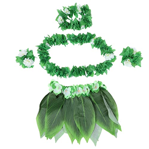 TINEASUR 5 Teiliges Hula Kostü Set Für Erwachsene Mit Grüner Ti Leaf Hula Rock Passenden Halskette Armbändern Und Haarband Ideal Für Luau Partys Und Strandveranstaltungen von TINEASUR