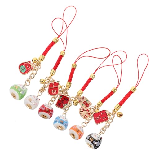TINEASUR 6 Teiliges Ornament Japanische Glückskatze Hängende Dekoration Schlüsselanhänger Deko Tasche Hängende Verzierung Schöne Katzen Schlüsselanhänger Glückskatze von TINEASUR