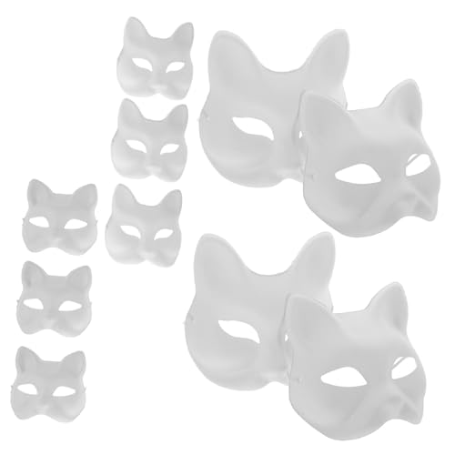 TINEASUR Halloween-masken 10 Stück Unbemalte Katzenmaske Halbmaske Bastelmaterial Jungen Und Mädchen Maskenballmaske von TINEASUR