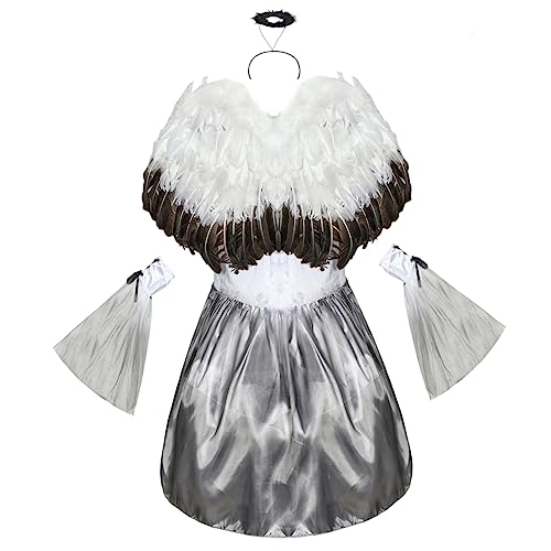 TINEASUR 1 Set Halloween Masquerade Kostü Für ädchen Teufelsengel Outfit Mit Headdress Flügeln Und Kleid Perfekt Für Karneval Cosplay Und Halloween Feiern von TINEASUR