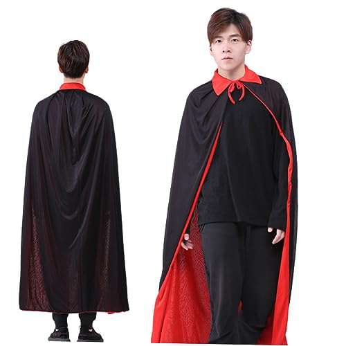 TINEASUR Halloween Umhang Cosplay Zubehör Für Erwachsene Und Doppelseitiger Schwarzer Und Roter Vampir Cape Mit Stehkragen Inkl Schwarzer Hexenhut von TINEASUR