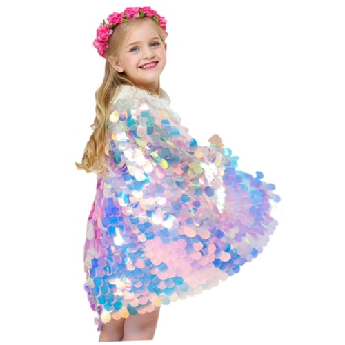 TINEASUR Mädchen Umhang Paillettenmantel Mädchen-Outfits süße Accessoires Oberbekleidung für Mädchen halloween costume halloween kleidung Mermaid cloak Paillettenumhang Performance-Kleidung von TINEASUR