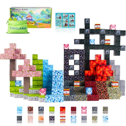 TINGLAND Magnetische Blöcke, 112PCS BAU Mine Magnet Magic Portal Welt, Kreatives Spielzeug für 3+ Jahre alte Mädchen Jungen, Montessori sensorische STEM Vorschule Kleinkind Spielzeug im Freien von TINGLAND