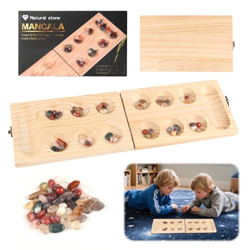 TINGTING Kalaha Spiel, Steinchenspiel Holz mit Steinen, Kalaha Set mit 48 Regenstein, Spielsteinen & Brett aus Kiefernholz, Steinchenspiel für 2 Personen, Klassiker & Strategiespiel für Kinder TINGTING Kalaha Spiel, Steinchenspiel Holz mit Steinen, Kalaha Set mit 48 Regenstein, Spielsteinen & Brett aus Kiefernholz, Steinchenspiel für 2 Personen, Klassiker & Strategiespiel für Kinder von TINGTING