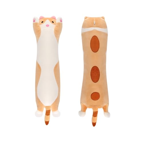 TINGITNG Lange Stofftier Kuscheltier Katze, Katze Kuscheltier Stofftier Lange 50cm Katzenkissen Plüschtiere Kawaii große süße Cat Plüsch Sofakissen Geschenkefür Kinder Freunde(Gelb) von TINGTING