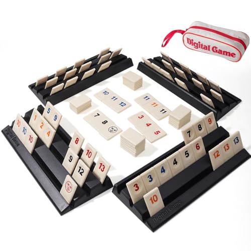 TINMAGI Rummikub,Rummikub reisespiel,Holz Wooden Rummy Set,2-4 Spieler Rummy Titel Set mit Zahlen Spiel Set Rummy Brettspiel Inklusive 4 Plastikschalen,Mit Aufbewahrungstasche von TINMAGI