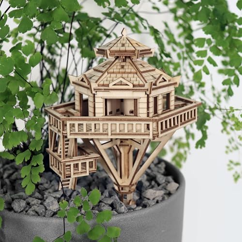 Woodland Outpost 3D-Holzpuzzle für Erwachsene und Kinder, inklusive LED-Lichtern, Acrylpfahl und Montagewerkzeugen, DIY-Kit für Heim- oder Pflanzendekoration, 121 Teile (Batterie nicht im Lieferumfang von TINY TREE HOUSES