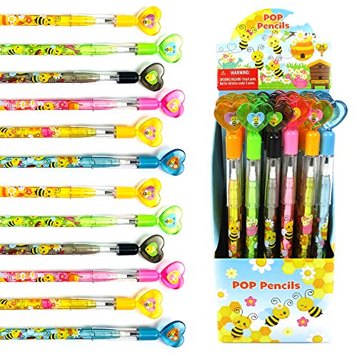 TINYMILLS 24 Pcs Bumble Bees Honeybees Multi Point Stackable Push Pencil Assortment with Eraser for Party Favors Baby Shower Goodie Bag Stuffers Classroom Rewards Pinata Fillers Carnival Prize von TINYMILLS