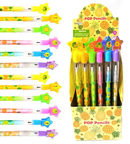 TINYMILLS 24 Stück Ananas Multi Point Stapelbar Push Pencil Sortiment mit Radiergummi für Luau Party Gastgeschenke Goodie Bag Stuffers Klassenzimmer Belohnungen Pinata Füllstoffe Karneval Preis von TINYMILLS