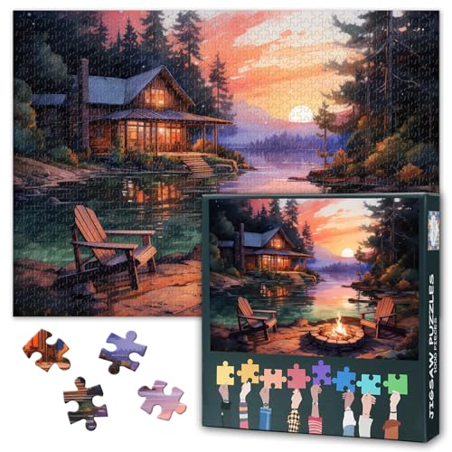 1000 Blöcke Seen Puzzles für Erwachsene, Wunderschöne Berglandschaft Puzzle, Erwachsene Haus Puzzle, Puzzles-Spiele oder Spielzeug, geeignet für ältere Freunde 50X70CM 1000 Blöcke Seen Puzzles für Erwachsene, Wunderschöne Berglandschaft Puzzle, Erwachsene Haus Puzzle, Puzzles-Spiele oder Spielzeug, geeignet für ältere Freunde 50X70CM von TISHIRON