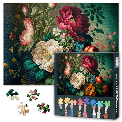 1000 Teile Puzzles für Erwachsene Schöne Blumenstrauß Malerei Jigsaw Puzzle Vintage Pflanzen 1000 Teile Puzzles Spiel Home Wall Decor DIY Handwerk Blumenpuzzle Kunst Geschenk von TISHIRON