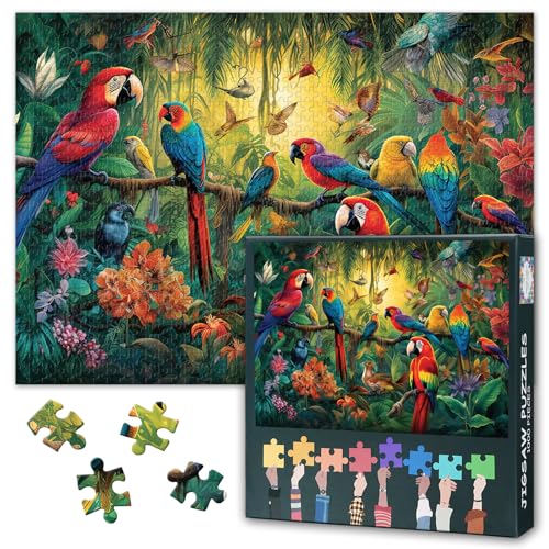 1000 Teile herausforderndes Puzzle für Erwachsene, Papagei im Baum, Puzzle für Erwachsene, Geschenk, Heimdekoration, tropische Vögel, Intelligenz-Puzzles für Familienspiele, 69,8 x 50 cm von TISHIRON