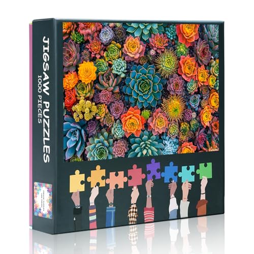 1000-teiliges Puzzle für Erwachsene Sukkulenten – herausfordernde Puzzles für Erwachsene, Pflanze, Lernspiel für Familienfeier, buntes Kunstwerk-Puzzle, fertige Größe ist 69,8 x 50 cm von TISHIRON