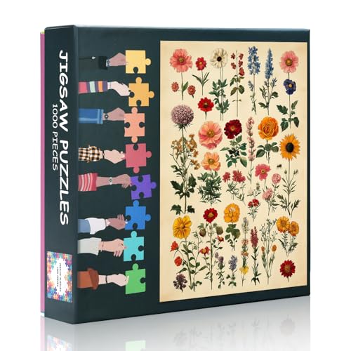 Botanische Puzzles für Erwachsene, 1000 Teile, Puzzles für Erwachsene, 1000 Teile, Blumen, anspruchsvolles Puzzle, Lernspiele, Heimdekoration, Kunstwerk-Puzzle (69,8 x 50 cm) von TISHIRON