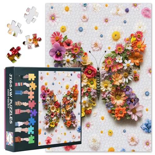 Buntes Blumen-Schmetterlings-Puzzle mit 1000 Teilen für Erwachsene, Schmetterlings-Puzzle für Erwachsene, Anspruchsvolles Familienspiel, Geschenk für Familie und Freunde, 70 x 50 cm Buntes Blumen-Schmetterlings-Puzzle mit 1000 Teilen für Erwachsene, Schmetterlings-Puzzle für Erwachsene, Anspruchsvolles Familienspiel, Geschenk für Familie und Freunde, 70 x 50 cm von TISHIRON