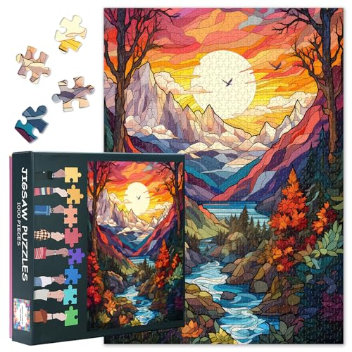 Buntes Landschafts-Puzzle für Erwachsene, 1000 Teile, Berg und See, Puzzle für Familienspiel, schwierige Herausforderung, Wald-Puzzle für Erwachsene, Hauswanddekoration, Puzzles, 69,8 x 50 cm von TISHIRON