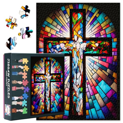 Buntglas-Kreuz Puzzle für Erwachsene 1000 Teile - Unmögliches Herausforderndes Familienpuzzle Jesus Christus, 70 x 50 cm Christlich Puzzles Spiel für Heimdekoration Buntglas-Kreuz Puzzle für Erwachsene 1000 Teile - Unmögliches Herausforderndes Familienpuzzle Jesus Christus, 70 x 50 cm Christlich Puzzles Spiel für Heimdekoration von TISHIRON