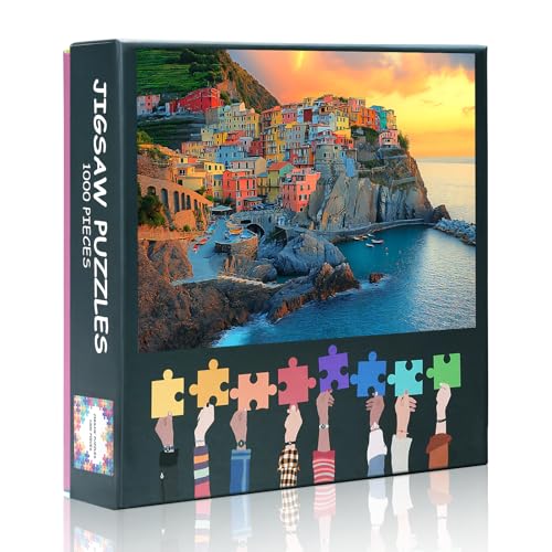 Cinque Terre Puzzles für Erwachsene, 1000 Teile, buntes Cliffside Village of Manarola, Italien, Puzzle, 1000 Teile für Erwachsene, coolstes Erwachsenenpuzzle (69,8 x 50 cm) von TISHIRON