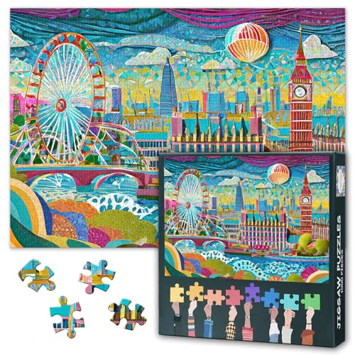 City Puzzles für Erwachsene, 1000 Teile, buntes London-City-Puzzle, 1000 Teile, unmögliches Puzzle für Erwachsene, schwierige Situationspuzzle, 49,5 x 69,5 cm von TISHIRON