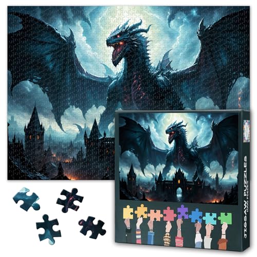 Drachen-Puzzle, 1000 Teile, Fantasy-Wildtier-Puzzles für Erwachsene, 1000 Teile, herausforderndes Puzzle, perfekt für Spieleabende, fertiges Puzzle, Größe 50 x 70 cm Drachen-Puzzle, 1000 Teile, Fantasy-Wildtier-Puzzles für Erwachsene, 1000 Teile, herausforderndes Puzzle, perfekt für Spieleabende, fertiges Puzzle, Größe 50 x 70 cm von TISHIRON