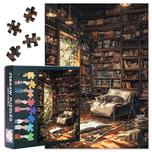 Eine Katze schläft auf einem Stuhl Puzzles für Erwachsene 1000 Teile – Bücher Lesen Jedes Teil ist Einzigartig, DIY-Puzzles zum Stressabbau, Moderne Wanddekoration für Ihr Zuhause, Geschenk 70 x 50cm Eine Katze schläft auf einem Stuhl Puzzles für Erwachsene 1000 Teile – Bücher Lesen Jedes Teil ist Einzigartig, DIY-Puzzles zum Stressabbau, Moderne Wanddekoration für Ihr Zuhause, Geschenk 70 x 50cm von TISHIRON