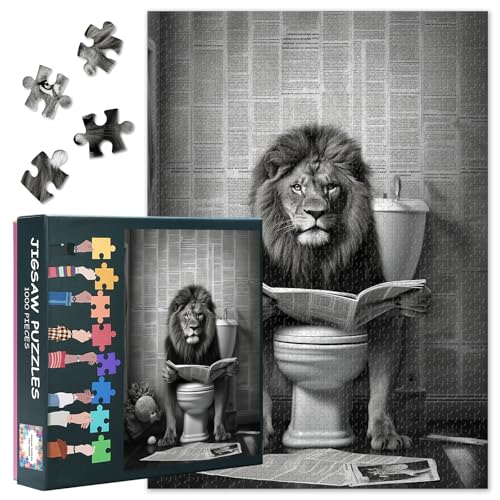 Erwachsene Löwe Puzzle 1000 Blöcke, Löwe sitzt auf der Toilette in einem Pyjama Puzzles, Erwachsene Puzzle Spiele oder Spielzeug, geeignet für ältere Freunde 50X70 cm Erwachsene Löwe Puzzle 1000 Blöcke, Löwe sitzt auf der Toilette in einem Pyjama Puzzles, Erwachsene Puzzle Spiele oder Spielzeug, geeignet für ältere Freunde 50X70 cm von TISHIRON