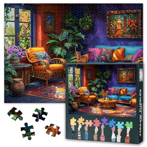 Erwachsene Puzzles 1000 Blöcke, Gemütliches Marokkanisches Wohnzimmer Puzzle, Weiden Möbel für Erwachsene Puzzles, Puzzle-Spiele oder Spielzeug für ältere Freunde 50X70CM Erwachsene Puzzles 1000 Blöcke, Gemütliches Marokkanisches Wohnzimmer Puzzle, Weiden Möbel für Erwachsene Puzzles, Puzzle-Spiele oder Spielzeug für ältere Freunde 50X70CM von TISHIRON