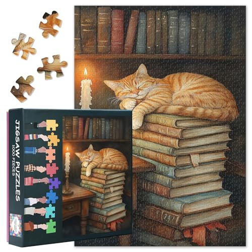 Erwachsene mit 1000 Teilen: Eine Gemütliche Orangefarbene Katze, die auf Einem Stapel Bücher Schläft – Anspruchsvolles Puzzle mit 1000 Teilen für die Zum Stressabbau und für Familienspaß 20X27 INCH Erwachsene mit 1000 Teilen: Eine Gemütliche Orangefarbene Katze, die auf Einem Stapel Bücher Schläft – Anspruchsvolles Puzzle mit 1000 Teilen für die Zum Stressabbau und für Familienspaß 20X27 INCH von TISHIRON