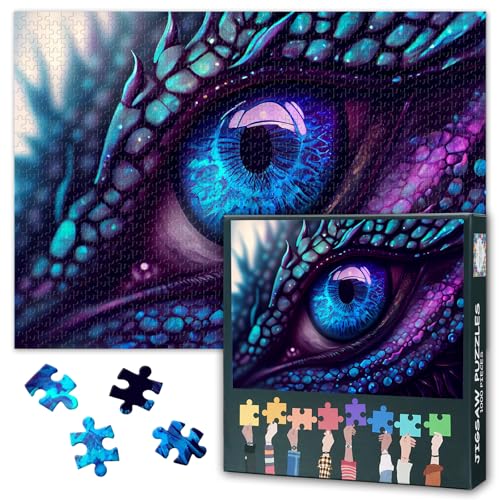 Eye 1000-teiliges Puzzle für Erwachsene, Drachenauge in Blau und Lila, Collagen-Puzzles für Erwachsene, 1000 Teile, Drachenaugen-Puzzle, 1000 Teile, Familien-Puzzle von TISHIRON