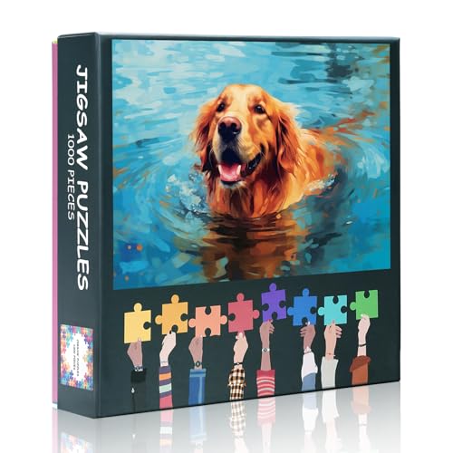 Hunde-Puzzles für Erwachsene, 1000 Teile, Hundepool, Schwimmen, Puzzle, 1000 Teile für Erwachsene, lustiges Wasserwelpen-Puzzle für Erwachsene, Tier, coolstes Erwachsenenpuzzle (69,8 x 50 cm) von TISHIRON