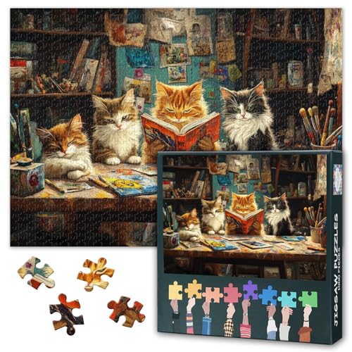 Katze Erwachsene Puzzle 1000 Blöcke, DREI Katzen Sitzen am Tisch und lesen Bücher Puzzles, Erwachsene Puzzles, Puzzle-Spiele oder Spielzeug für ältere Freunde 50X70CM Katze Erwachsene Puzzle 1000 Blöcke, DREI Katzen Sitzen am Tisch und lesen Bücher Puzzles, Erwachsene Puzzles, Puzzle-Spiele oder Spielzeug für ältere Freunde 50X70CM von TISHIRON