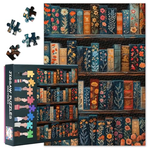Puzzle 1000 Teile Erwachsene Vintage Bücher, Jigsaw Puzzles 1000 Stück Blumen Thema, Bücherregal herausfordernde Puzzle Spiele für Frauen Home Decoration Größe 70 x 50 cm Puzzle 1000 Teile Erwachsene Vintage Bücher, Jigsaw Puzzles 1000 Stück Blumen Thema, Bücherregal herausfordernde Puzzle Spiele für Frauen Home Decoration Größe 70 x 50 cm von TISHIRON