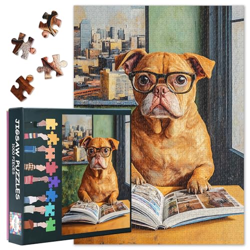 Puzzle 1000 Teile - Hund mit Brille liest EIN Buch, buntes Legespiel Leicht zu lösendes Puzzles für Erwachsene und Kinder ab 9 Jahren Fertige Größe 50x70cm Puzzle 1000 Teile - Hund mit Brille liest EIN Buch, buntes Legespiel Leicht zu lösendes Puzzles für Erwachsene und Kinder ab 9 Jahren Fertige Größe 50x70cm von TISHIRON