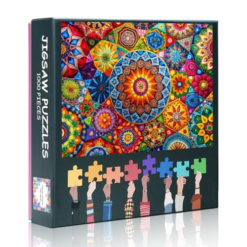 Puzzle für Erwachsene, 1000 bunte Mandala-Erwachsenen-Puzzle, 1000 Teile, abstrakte Blume, Lernspiele, herausforderndes Puzzle für Erwachsene, Geschenk, Kunstwerk-Puzzle, Größe 50 x 69,8 cm von TISHIRON