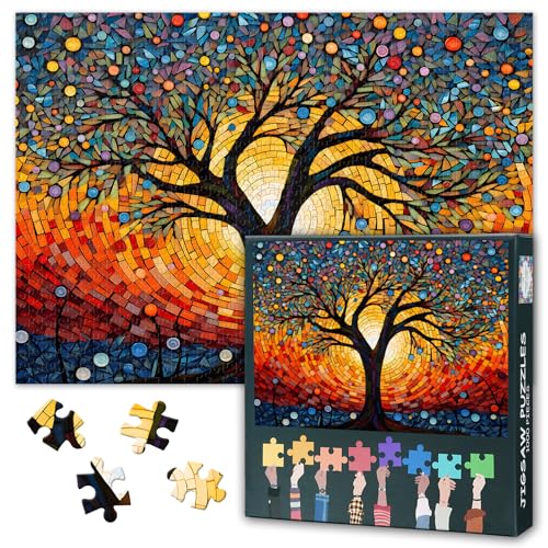 Puzzle für Erwachsene, buntes Lebensbaum-Puzzle für Erwachsene, Herausforderungspuzzle für Familie, Dekompression, abstrakter Baum des Lebens, Puzzles für Wandkunst, 69,8 x 50 cm, 1000 Teile von TISHIRON