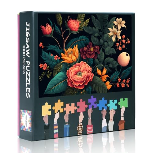 Puzzle mit 1000 Teilen – bunte Blumen, Puzzle, 1000 Teile für Erwachsene, schönes botanisches Puzzle, florales Erwachsenenpuzzle (69,8 x 50 cm) von TISHIRON