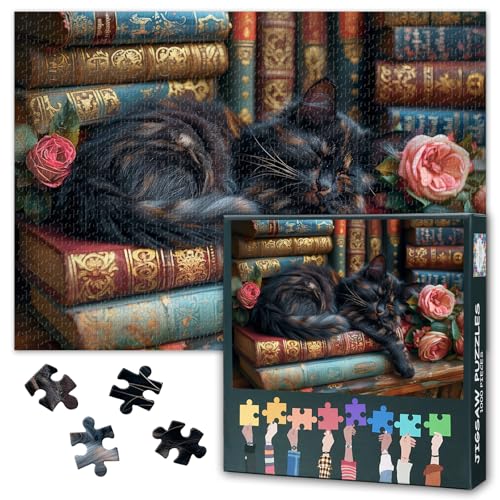 Puzzles für Erwachsene 1000 Teile, Katzen-Puzzles Niedliche Katze Schläft Zwischen Bücherstapeln Kunstwerk, Tier Herausforderndes Puzzle Wohnaccessoire Geschenk Spielzeug für die Familie 70 x 50 cm Puzzles für Erwachsene 1000 Teile, Katzen-Puzzles Niedliche Katze Schläft Zwischen Bücherstapeln Kunstwerk, Tier Herausforderndes Puzzle Wohnaccessoire Geschenk Spielzeug für die Familie 70 x 50 cm von TISHIRON