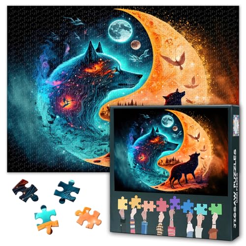 Puzzles für Erwachsene 1000 Teile, Puzzles Herausforderndes Nacht-Spiel, Yin-Yang-Wolf-Puzzle Zusammen Kein Staub für die Hausdekoration, Geburtstagsfeier 27 x 20 inch Puzzles für Erwachsene 1000 Teile, Puzzles Herausforderndes Nacht-Spiel, Yin-Yang-Wolf-Puzzle Zusammen Kein Staub für die Hausdekoration, Geburtstagsfeier 27 x 20 inch von TISHIRON