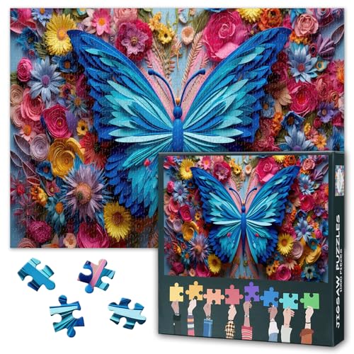 Puzzles für Erwachsene 1000 Teile, Schmetterlings-Puzzles Blaue Blumen Schmetterlinge Kunstwerk, Herausforderung Wohnaccessoire Geschenk Spielzeug für die Familie 20X27 INCH Puzzles für Erwachsene 1000 Teile, Schmetterlings-Puzzles Blaue Blumen Schmetterlinge Kunstwerk, Herausforderung Wohnaccessoire Geschenk Spielzeug für die Familie 20X27 INCH von TISHIRON