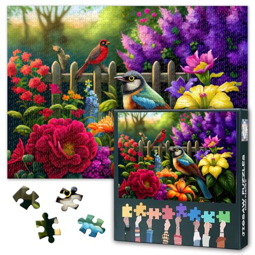 Puzzles für Erwachsene 1000 Teile, Vogel und Blumen in Einem Garten Kunstwerk, Zaun und Blumen Herausforderndes Puzzle Wohnaccessoire Geschenk Spielzeug für die Familie Fertige Größe: 70 x 50 cm Puzzles für Erwachsene 1000 Teile, Vogel und Blumen in Einem Garten Kunstwerk, Zaun und Blumen Herausforderndes Puzzle Wohnaccessoire Geschenk Spielzeug für die Familie Fertige Größe: 70 x 50 cm von TISHIRON