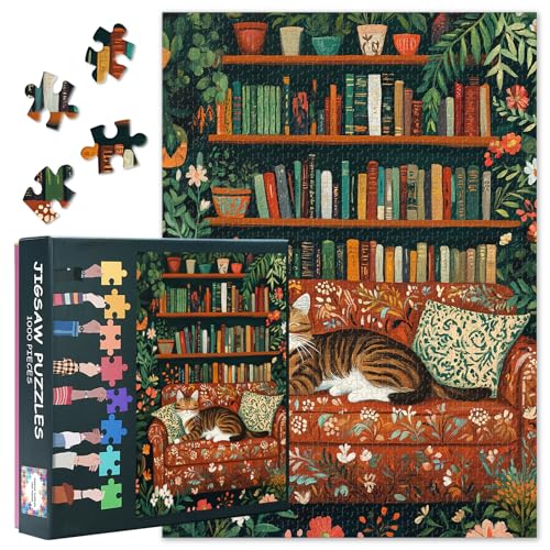 Puzzles für Erwachsene 1000 Teile – Eine Elegante Katze, die vor einem Bücherregal auf dem Sofa liegt 1000-teiliges Puzzle für Erwachsene, anspruchsvolles Puzzle Katzenmotiv 70 * 50 cm Puzzles für Erwachsene 1000 Teile – Eine Elegante Katze, die vor einem Bücherregal auf dem Sofa liegt 1000-teiliges Puzzle für Erwachsene, anspruchsvolles Puzzle Katzenmotiv 70 * 50 cm von TISHIRON