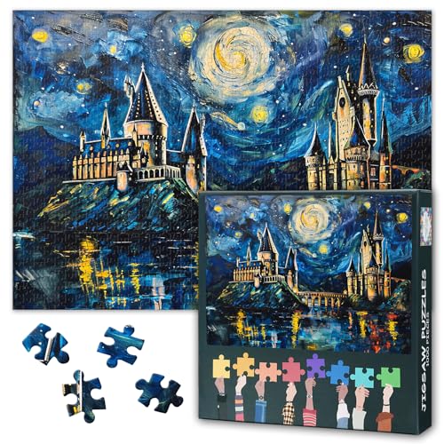 Puzzles für Erwachsene 1000 Teile Magisches Schloss im Nachthimmel Puzzle Cartoon Malerei Herausfordernde Puzzles für Familienaktivität Spielabende Geschenke Fidget Stressabbau von TISHIRON