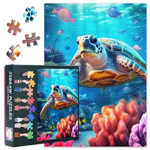 Schildkröten-Puzzles für Erwachsene, 1000 Teile, Meereslandschaft, Puzzle, Meeresleben gefunden in buntem Korallenriff, 1000 Teile, 49,5 x 69,5 cm von TISHIRON