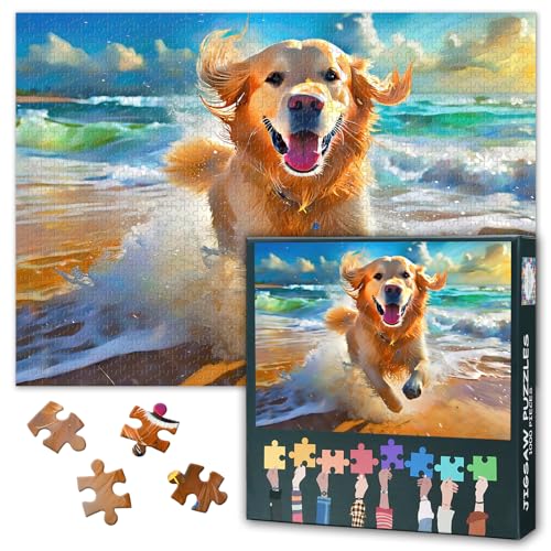 Strandhund 1000-teiliges Puzzle. Blaue Wellen Puzzles Ansprechende Kunstwerke zum Thema Strand Wohnungsdekoration Geburtstagsgeschenk Spielzeug für Männer Frauen Ältere Senioren 27 x 20 inch Strandhund 1000-teiliges Puzzle. Blaue Wellen Puzzles Ansprechende Kunstwerke zum Thema Strand Wohnungsdekoration Geburtstagsgeschenk Spielzeug für Männer Frauen Ältere Senioren 27 x 20 inch von TISHIRON
