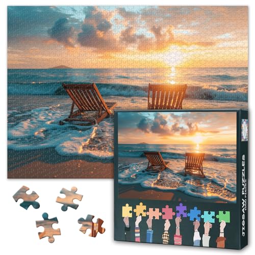 Strandkunst-Puzzle | Natürliche Landschaft mit Sonnenuntergang am Strand über dem Meer Puzzles 1000 Teile für Erwachsene Design zum Stressabbau und für Familien-Spieleabende Strandkunst-Puzzle | Natürliche Landschaft mit Sonnenuntergang am Strand über dem Meer Puzzles 1000 Teile für Erwachsene Design zum Stressabbau und für Familien-Spieleabende von TISHIRON