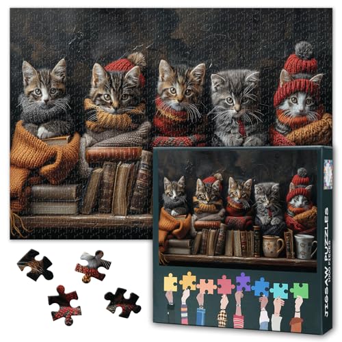 Süße Kätzchen mit Wintermützen und Schals 1000-teiliges Puzzle für Erwachsene, Bücher und Regal Puzzleteile für Erwachsene Herausforderndes Familienspiel Geschenk für Familie und Freunde 70 x 50 cm Süße Kätzchen mit Wintermützen und Schals 1000-teiliges Puzzle für Erwachsene, Bücher und Regal Puzzleteile für Erwachsene Herausforderndes Familienspiel Geschenk für Familie und Freunde 70 x 50 cm von TISHIRON